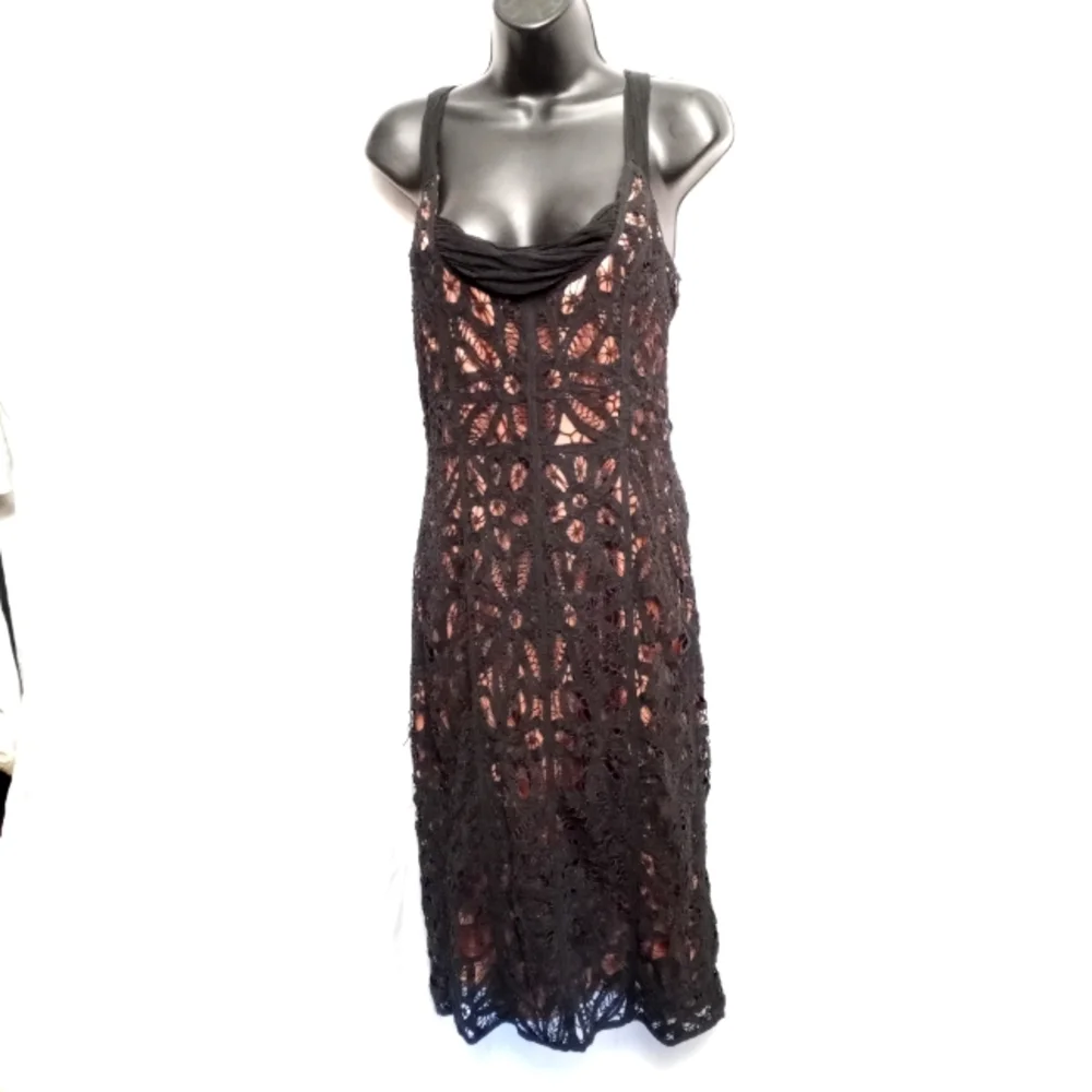Vintage BETSEY JOHNSON Black Embroidered Shell Overlaid on Dusty Pink Sa… - Picture 1 of 6